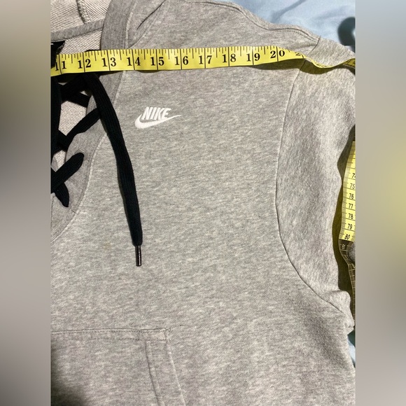 ❤️🤩Nike Athletic Grey Washed Tie Front Hoodie Oversized Sweater w Nike Logo - Picture 7 of 7